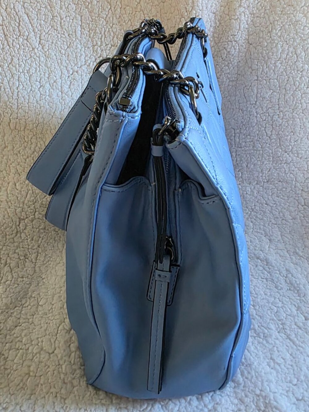 "Simply Vera" Vera Wang Buena Satchel Quilted Blue Purse - Picture 3 of 6